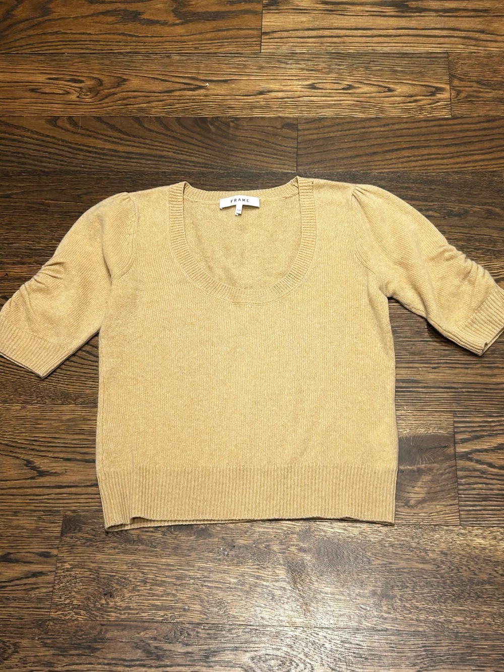 Frame Denim Short Sleeve Scoop Neck Sweater in Camel